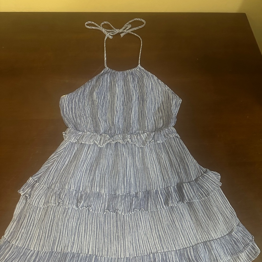 Lulus Downright Darling light blue ruffled halter mini dress